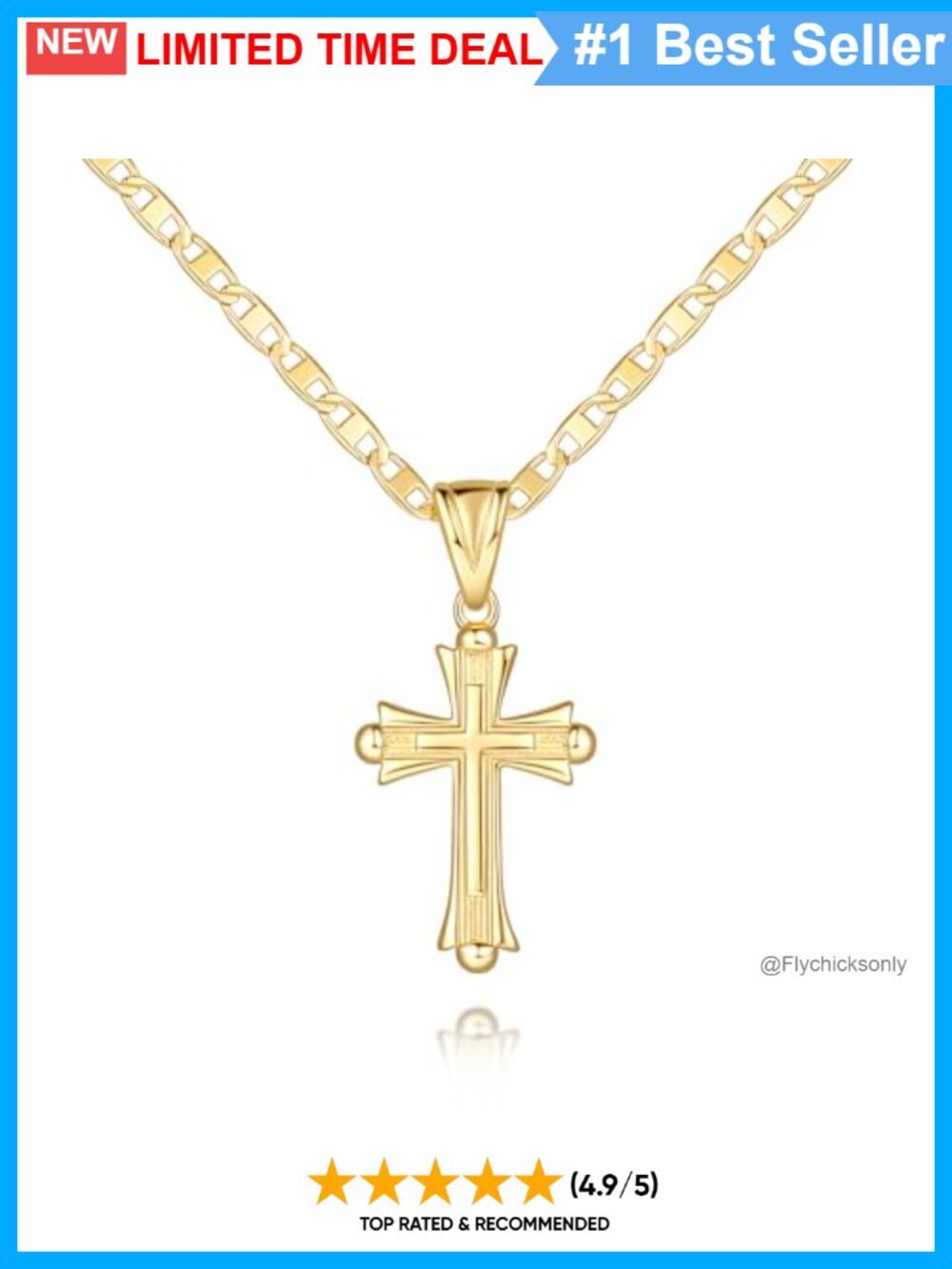 14K Gold Plated Cross Necklace Mariner Chain Pendant Necklace